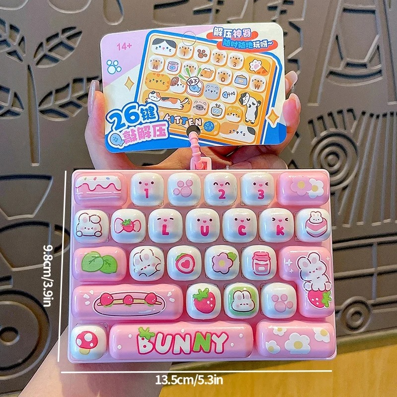 Women'S Keychain Accessories - 26グリッドの抗ストレスキーボードキーキャップクリッカー、キーチェーン付き、漫画風フィジェットバッグペンダント、キーボードチャーム、ストレス解消ギフト