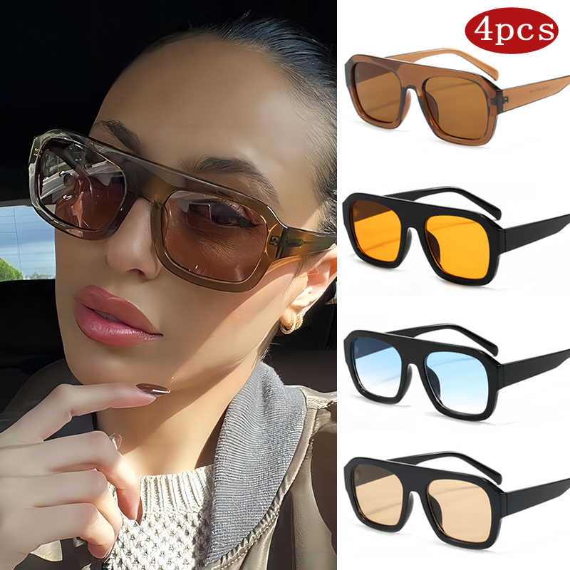 Sunglasses Oversized Square - 車用サングラス 1/4 個トレンディな特大女性スクエアサングラスレトロブランドキャンディーカラーデザインメガネポリゴン日焼け止め眼鏡