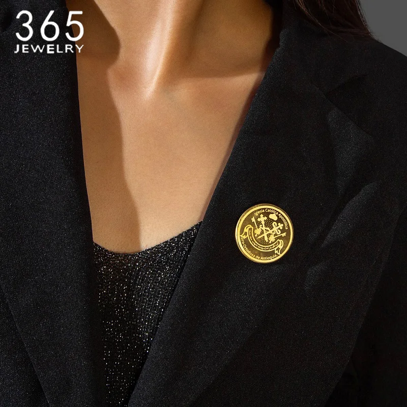 Women Accessories Business Name - カスタマイズ可能なパーソナライズロゴ入り丸型長方形ステンレス鋼ブローチピン、名入れビジネスラペルアクセサリー（男女兼用）