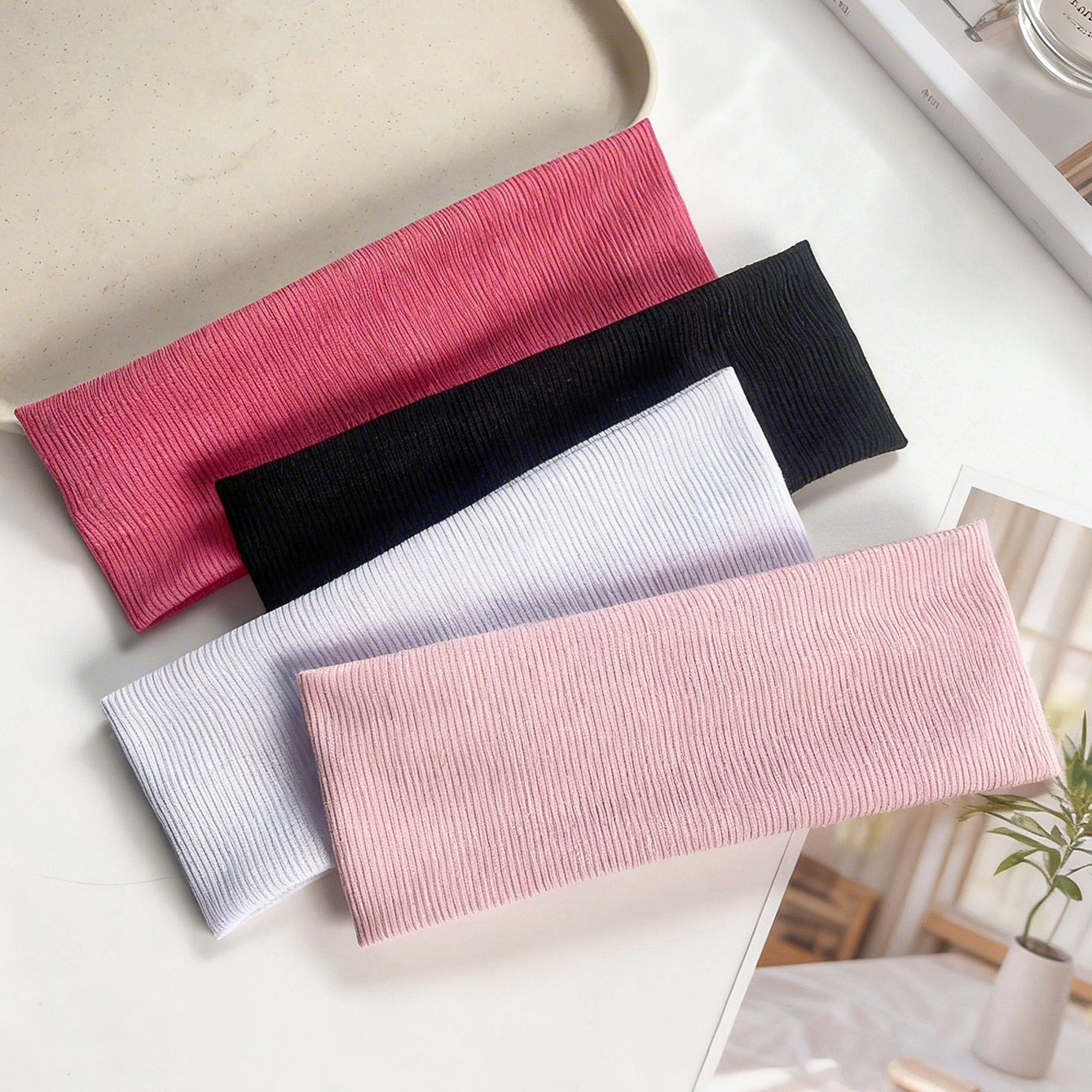 Women'S Yoga Accessories - 4個入り幅広リブ編み伸縮性ヘッドバンド、女性用シンプル無地ヘアアクセサリー、快適なヘッドバンド、ヨガや顔用にも最適