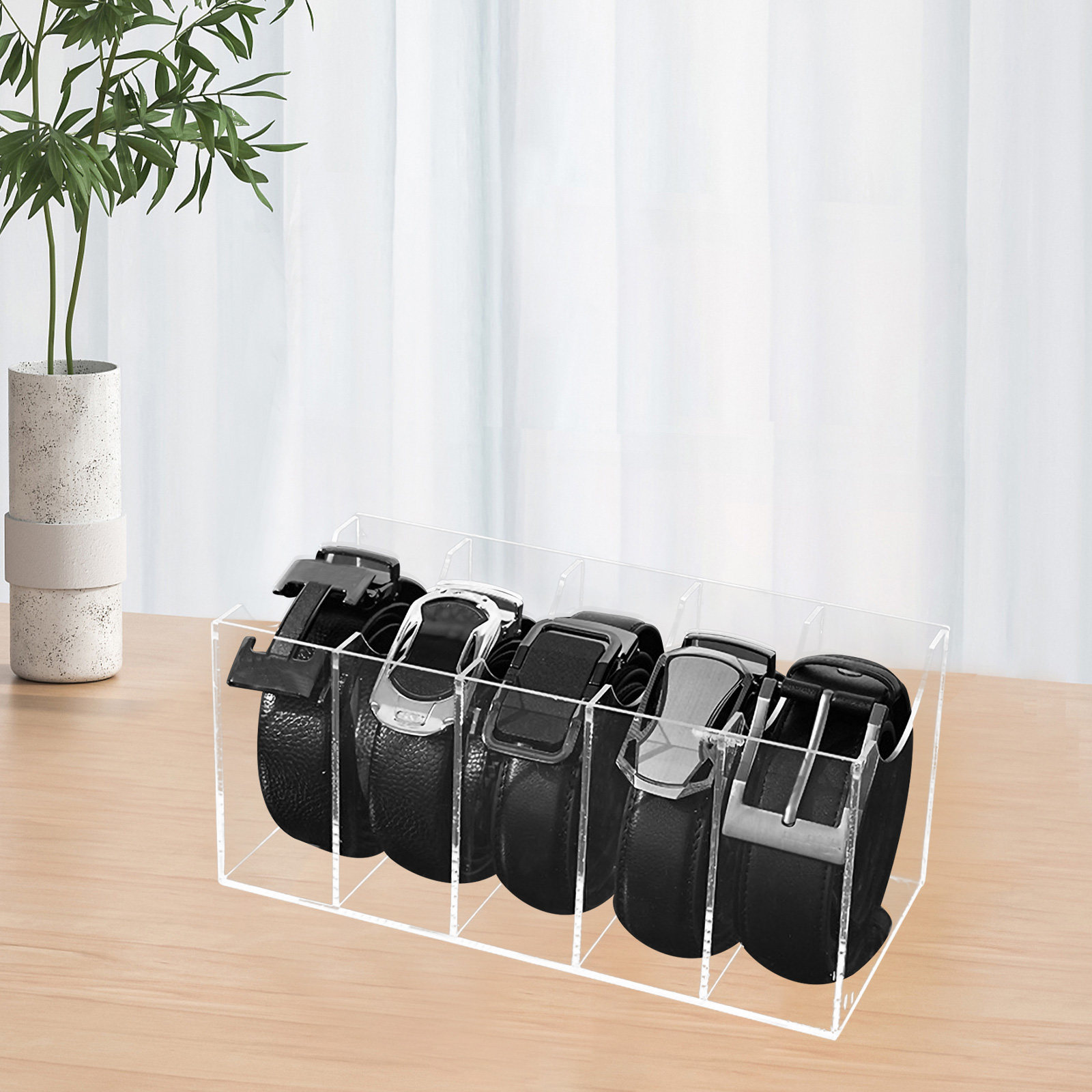 Women Accessories Box - 5区画透明ベルトオーガナイザー アクリル製収納ボックス クローゼット用ベルトホルダー ネクタイオーガナイザー 男女兼用アクセサリー