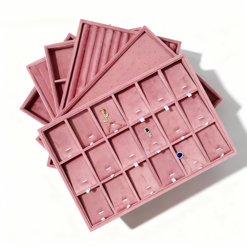 Women Accessories Drawer - ベルベット製ジュエリーオーガナイザートレイ、引き出し用インサート、ジュエリー収納トレイ、ディスプレイケース、積み重ね可能なアクセサリートレイ（女性用）