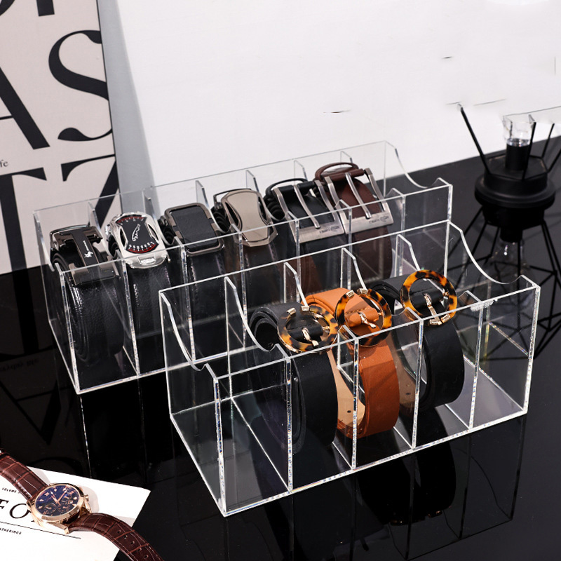 Women Accessories Drawer - レザーベルト収納ボックス、複数のコンパートメント付きデスクトップベルトオーガナイザー、仕切り付き化粧品収納ボックス、コンテナディスプレイラック引き出し、透明ベルトとネクタイオーガナイザー、女性と男性に適しています、家庭用、クローゼットネクタイと蝶ネクタイオーガナイザー