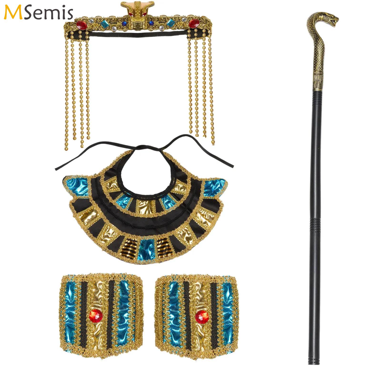 Women Accessories In Egypt - Cleopatra egyptian Queenウィッグとビーズフリンジウィッグ、スネークヘッドバンド、ストレートヘア、egyptネックカラー、ハロウィーンのコスプレアクセサリー