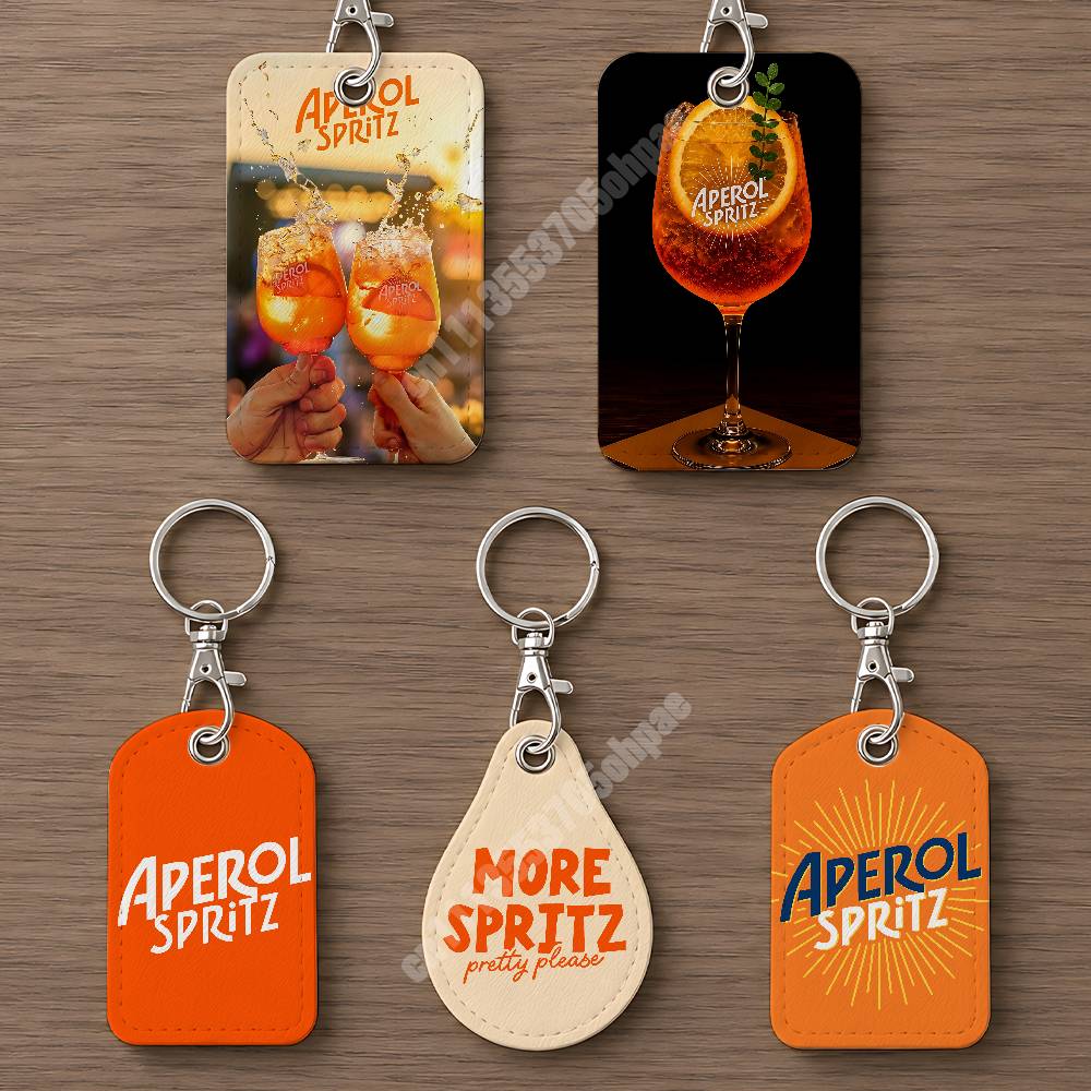 Women'S Keychain Accessories - オレンジ色のプロセッコA-アペロールS-スプリッツレザーキーホルダーカードホルダー（AirTagとIDカード用）ビジネスバッグチャーム