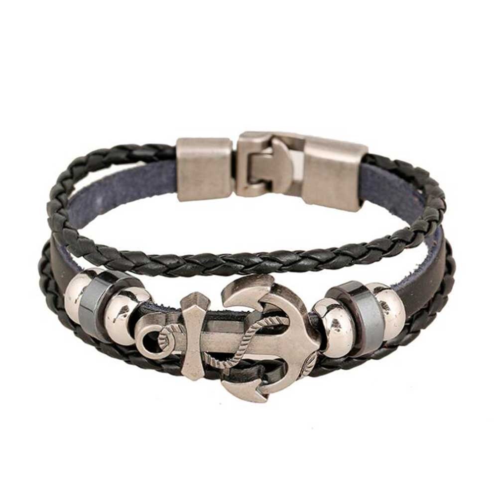Women Accessories Pk - 男性と女性のためのヴィンテージレザーロープブレスレット,多層ブレスレット,チャーム,アンカーアクセサリー,直接配達