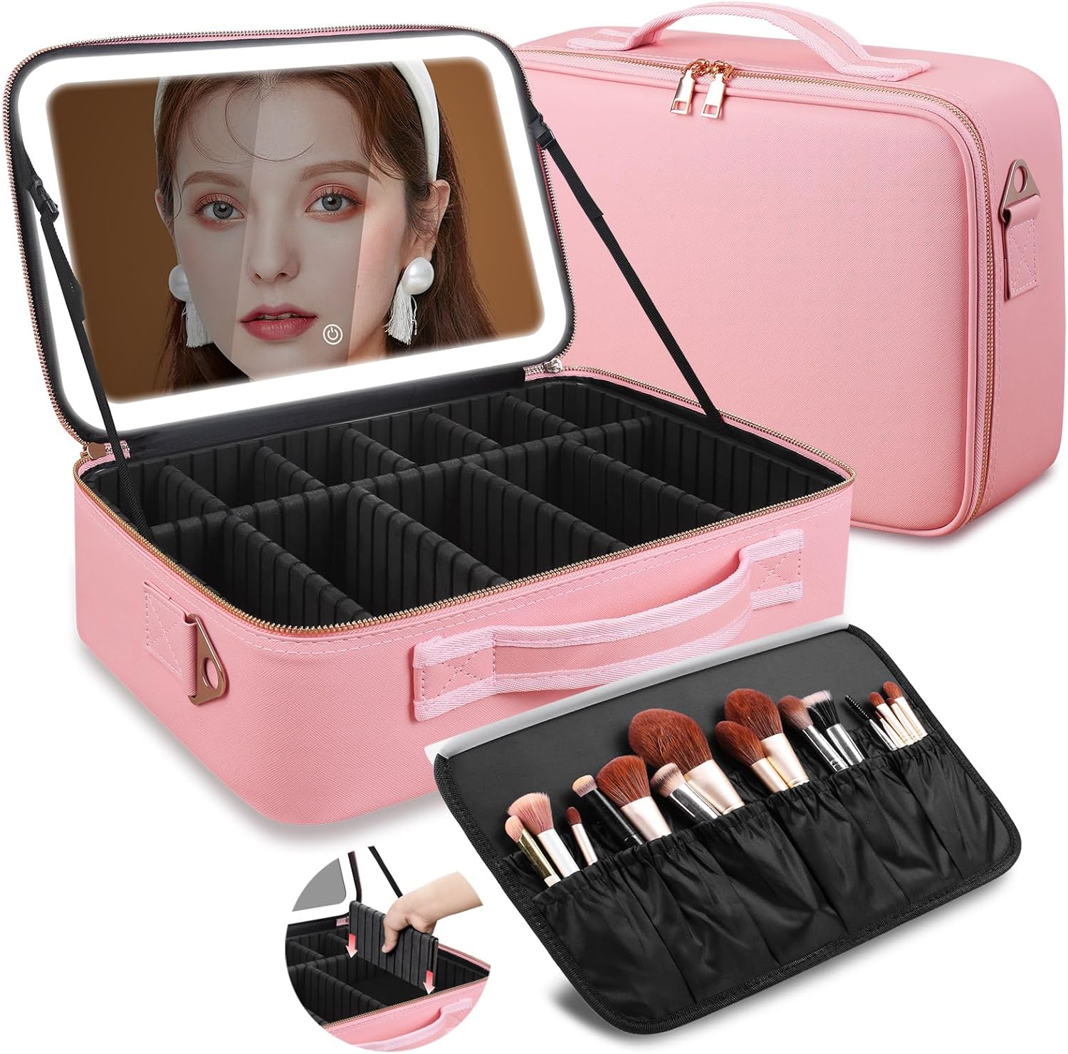 Women Accessories Box - 大容量メイクアップバッグ 15インチ×11インチ LEDミラー付き 3色ライト メイクアップケースオーガナイザー トラベルコスメティックバッグ