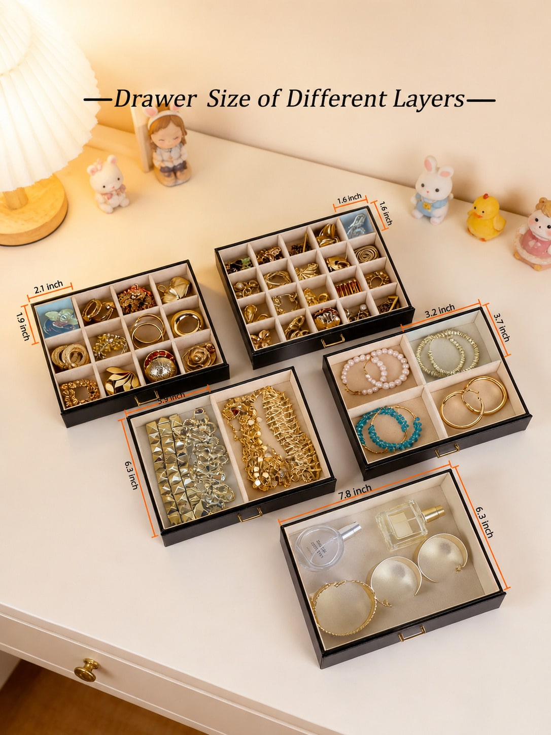 1個入り大型6層PUレザー製ジュエリーボックス（鏡付き）、ネ - Women Accessories Drawer のレビューと価格