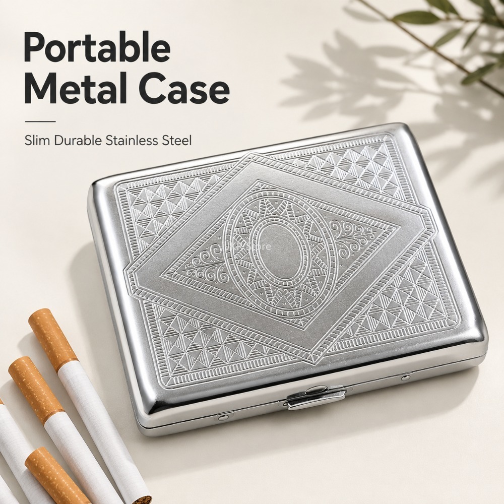ステンレス製タバコケース エンボス加工 ポータブルメタルケー - Women Accessories Box のレビューと価格