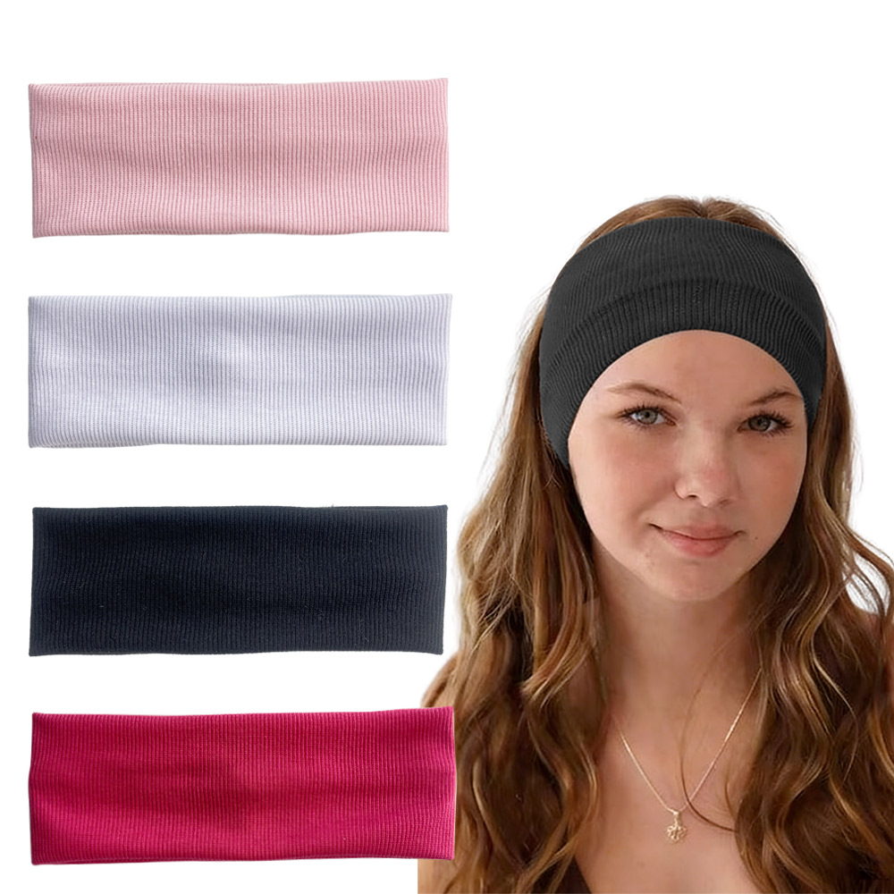 4個入り幅広リブ編み伸縮性ヘッドバンド、女性用シンプル無地ヘ - Women'S Yoga Accessories のレビューと価格