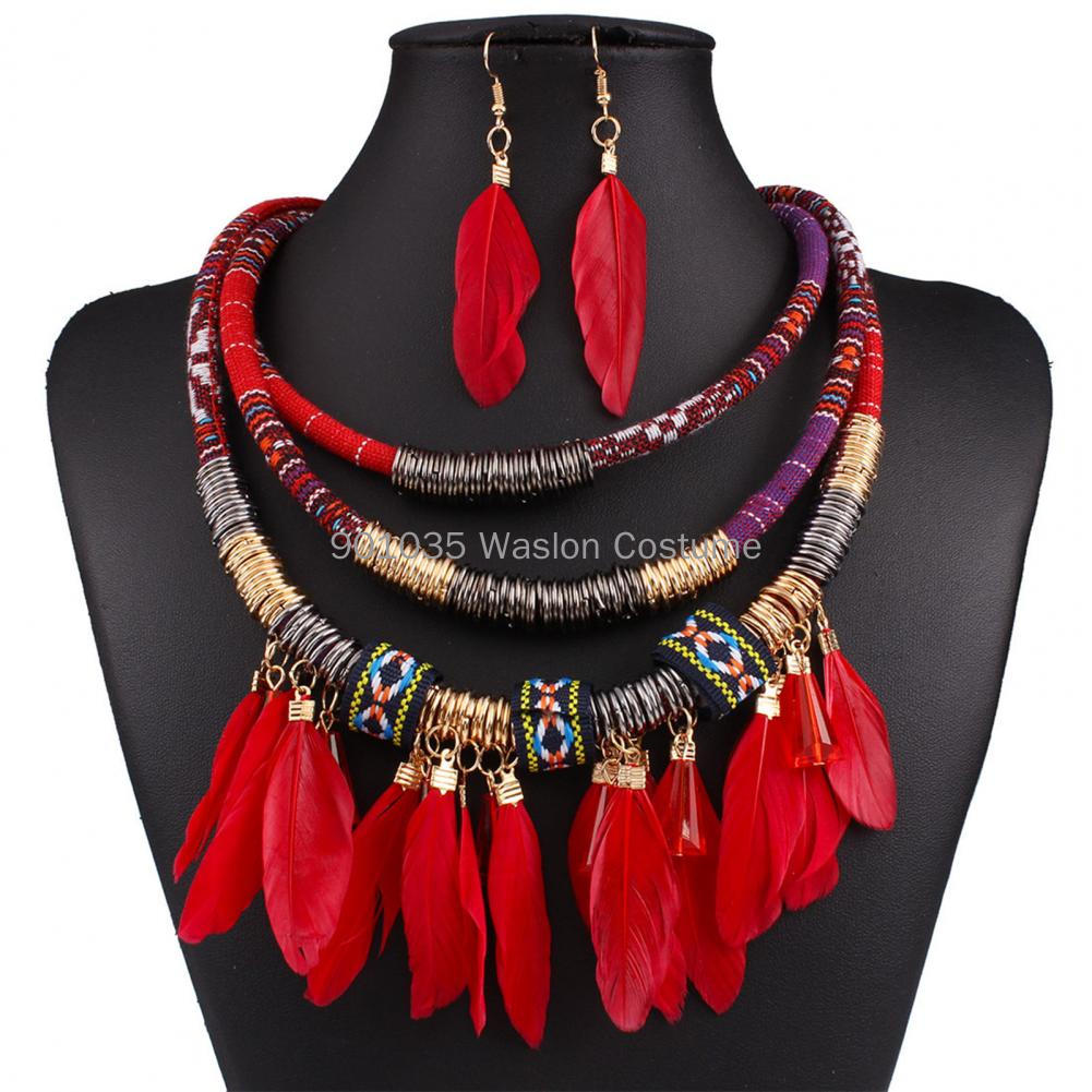Egyptianフェザータッセルネックレスとイヤリングセット - Women Accessories In Egypt のレビューと価格