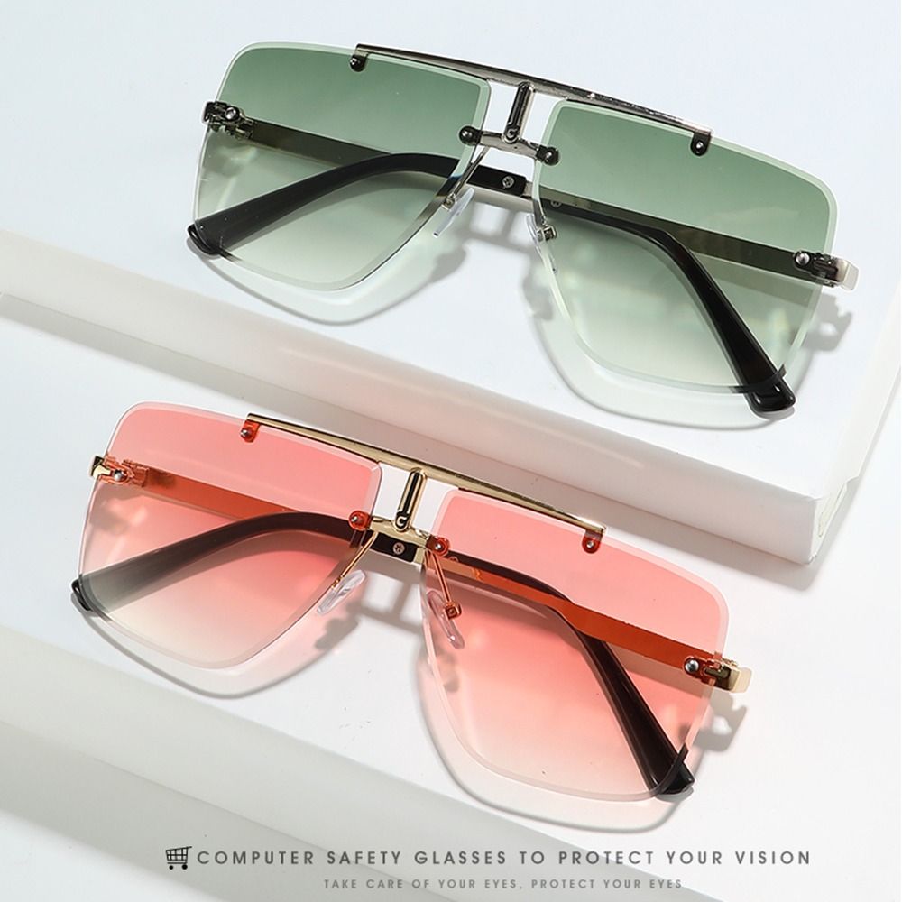 1pc 特大ダブルブリッジサングラスフレームレススクエアフレ - Sunglasses Oversized Square のレビューと価格