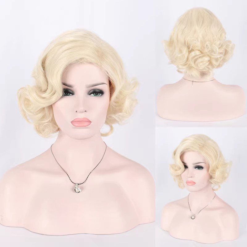 合成ショートカーリーヘアブロンド混合ウィッグ女性 1950  - Women'S Accessories In The 1950S のレビューと価格
