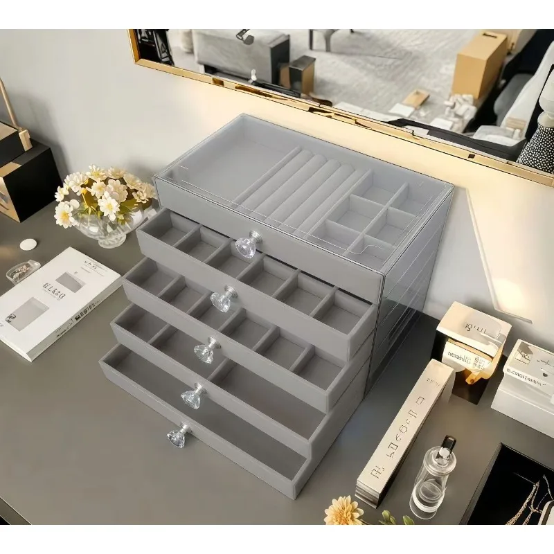 新しい7層グレーのジュエリー収納ボックス、引き出し式デザイン - Women Accessories Drawer のレビューと価格