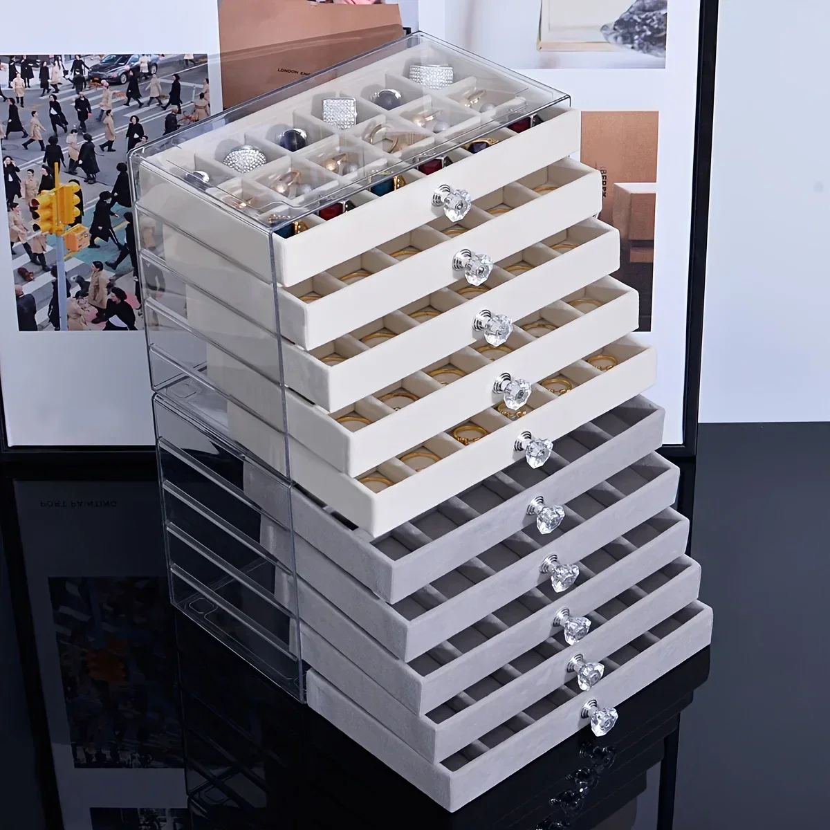 新しい7層グレーのジュエリー収納ボックス、引き出し式デザイン - Women Accessories Drawer のレビューと価格