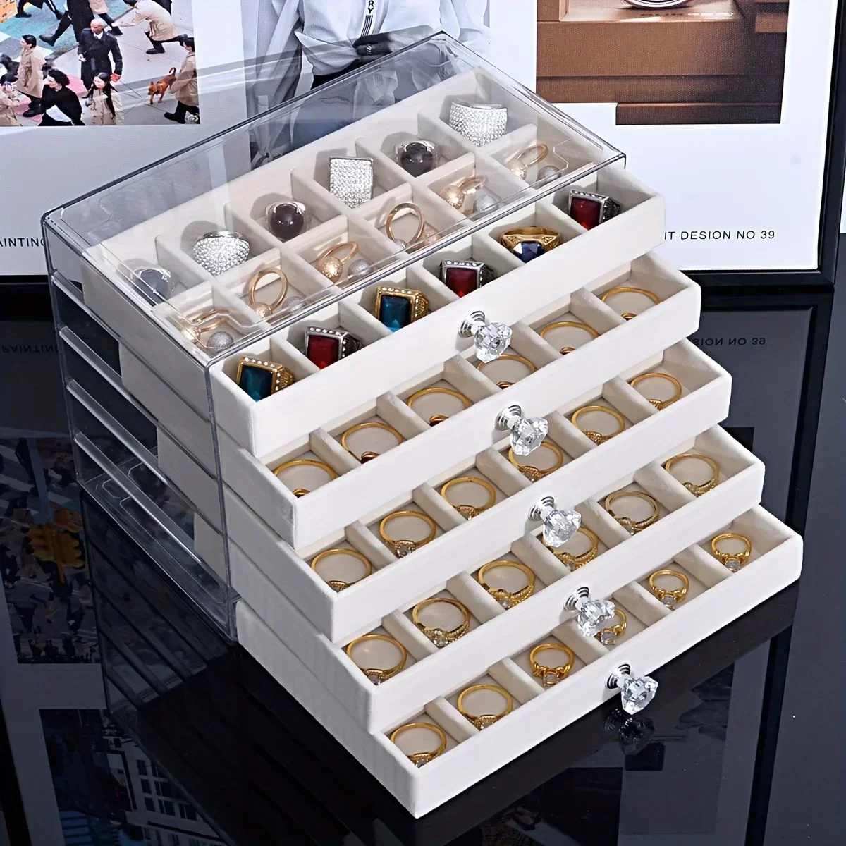 新しい7層グレーのジュエリー収納ボックス、引き出し式デザイン - Women Accessories Drawer のレビューと価格